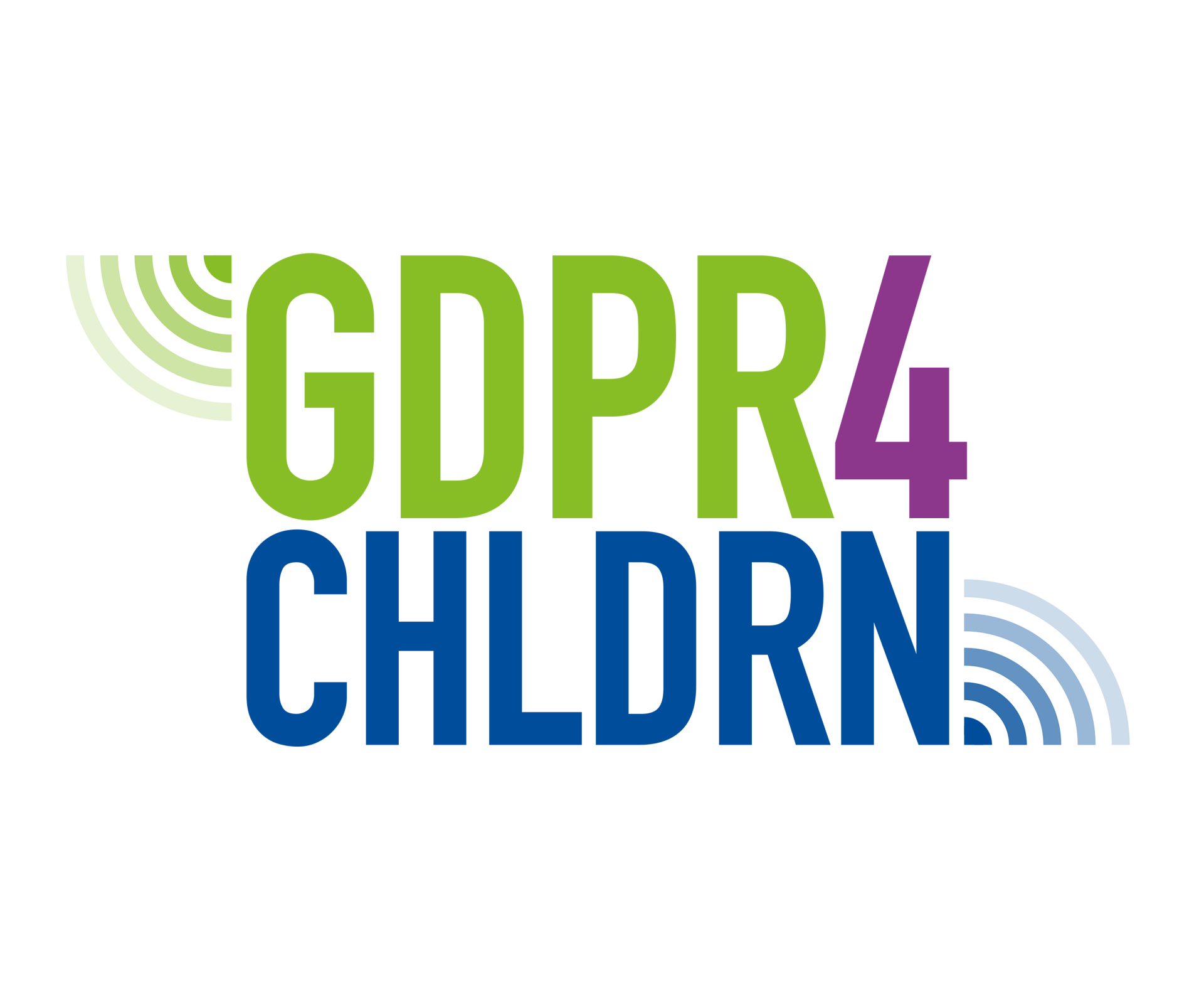 Tietosuoja haltuun harrastustoiminnassa -hankkeen logo, jossa on tietosuojalainsäädäntöön ja lapsiin liittyvä kirjainlyhenne GDPR4CHLDRN.