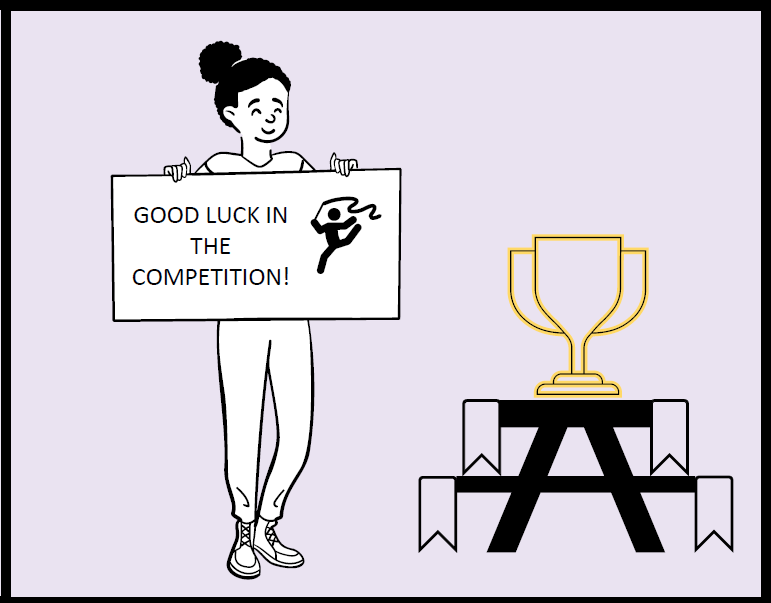 The sixth and final frame of the comic. The adult wishes you good luck in the competitions!